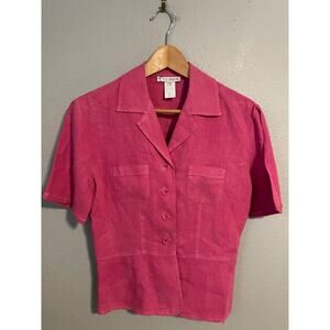 Vintage F.l. Malik Button Up Shirt Womens Small Pink Linen Lagenlook 90s